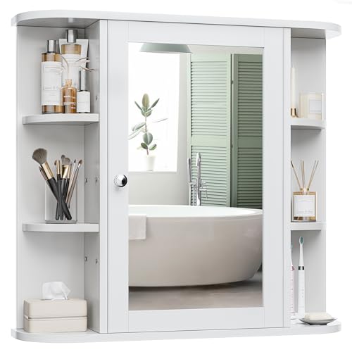 White Bathroom Mirror Cabinet with 6 Open Shelves E5298