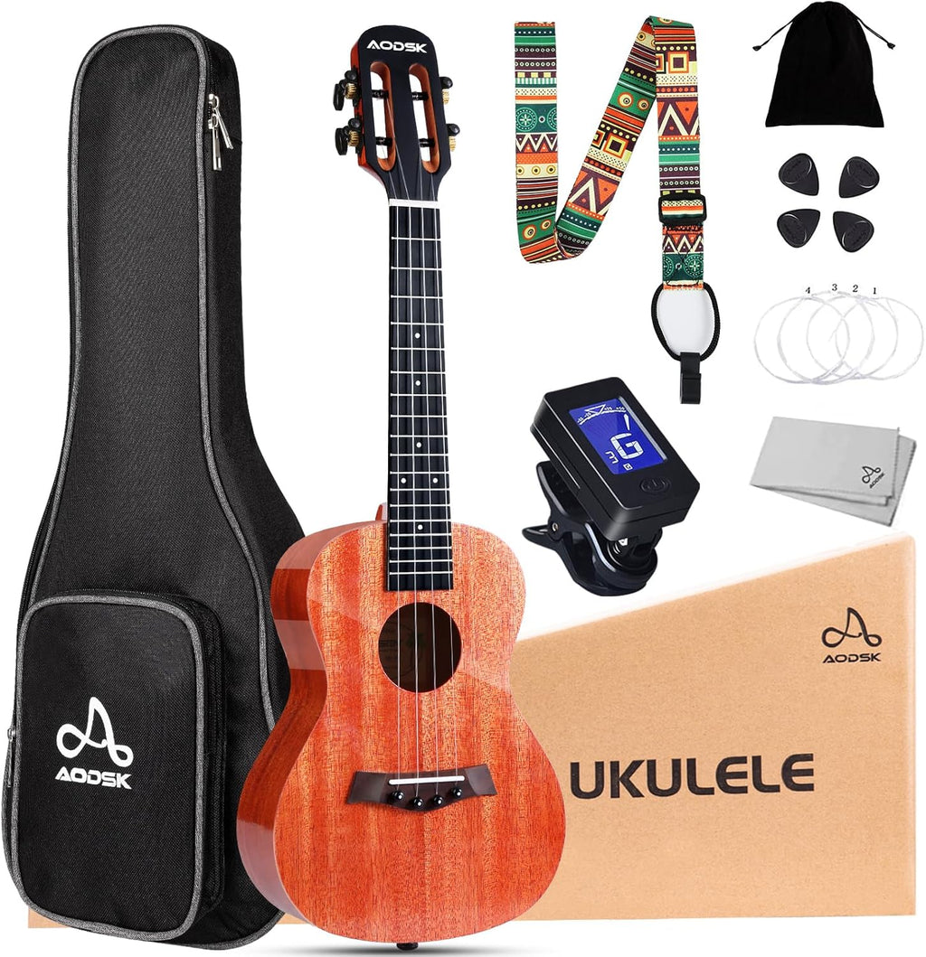 Solid Mahogany 23 Inch Concert Ukulele Starter Bundle Kit with Gig Bag Strap L536044