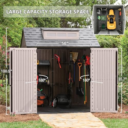 Large Resin Outdoor Storage Shed with Floor (7-10.5 Ft) Brown 7x7 FT R8722