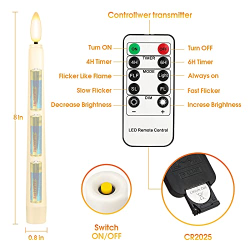 4PCS Battery Operated 8 Inch Warm White 3D Flame Taper Candles with Remote F754343