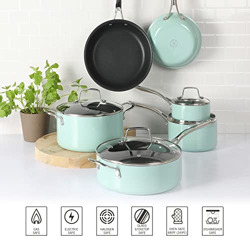 14 Piece Non-Stick Aluminum Cookware Set Black with Gold Handles F419052
