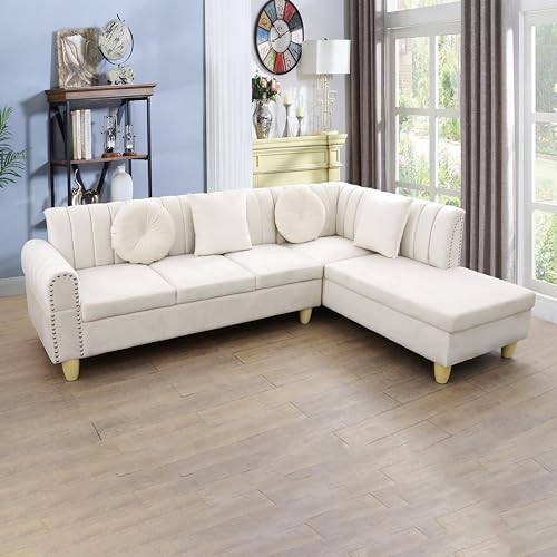 White L-Shape Sectional Sofa with Curved Armrests R3979