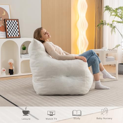 Giant Teddy Plush Bean Bag Sofa Chair with Armrests and Pocket (Ivory) G4581
