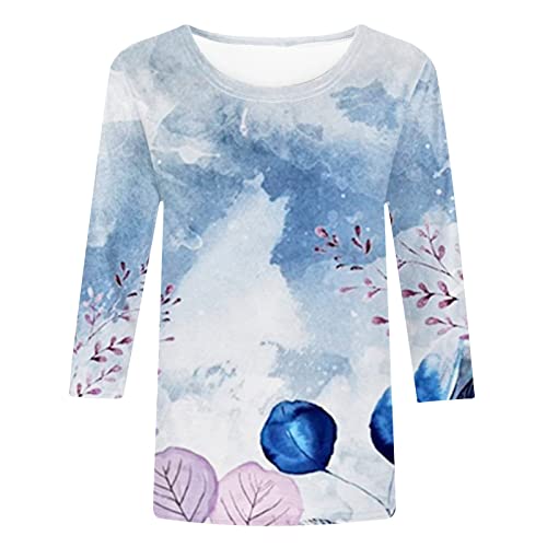 3/4 Sleeve Crew Neck Floral Print Blouses N769760