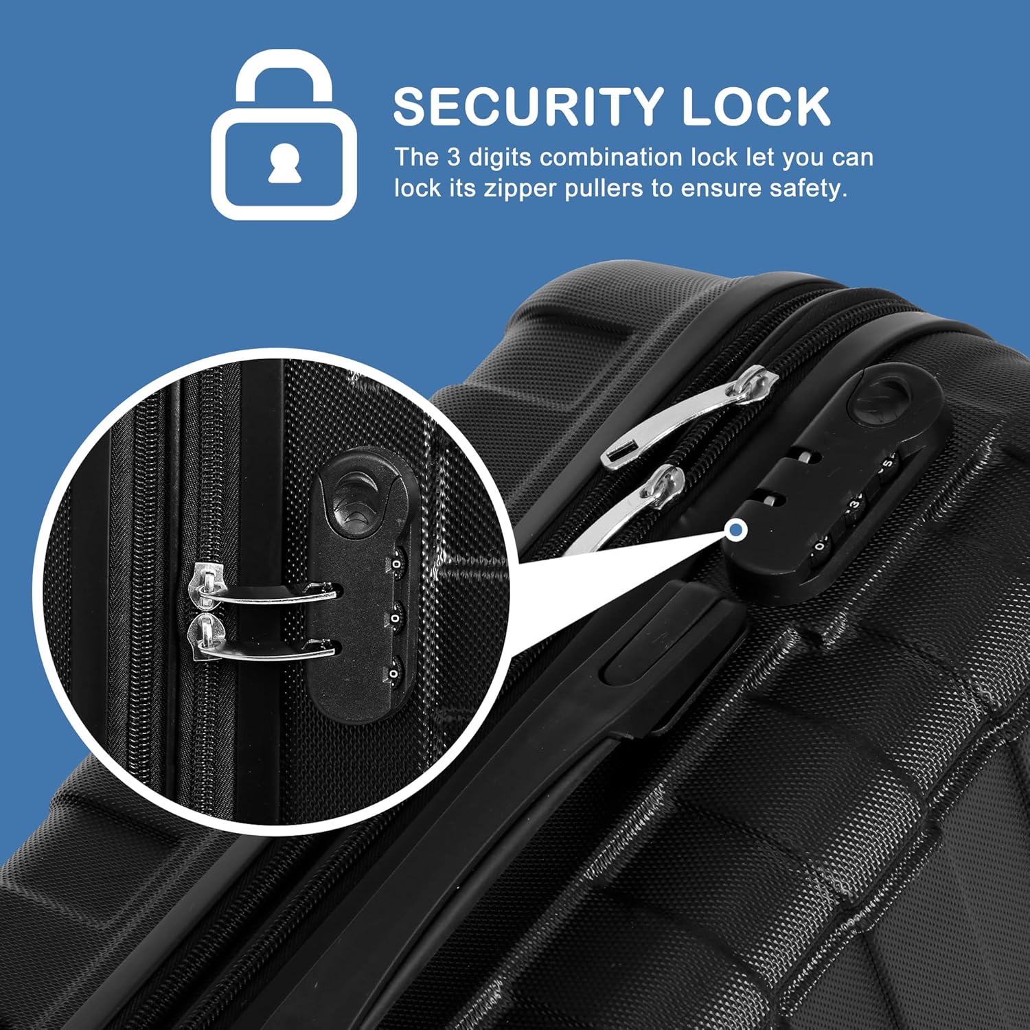Black 3 Piece Hardside Expandable Luggage Set with Spinner Wheels Y434