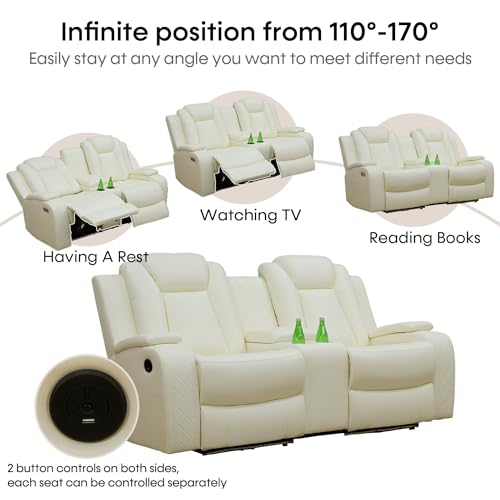 Black 3 Piece Leather Power Reclining Sofa Set with LED Lights V80650