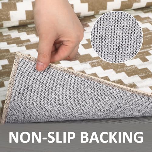 Grey and White 5x7 Washable Low Pile Area Rug N985944
