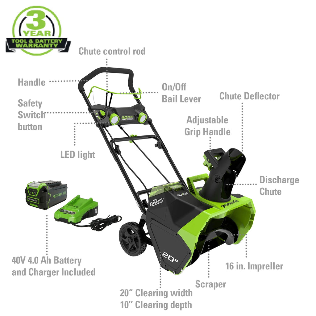 40V 20-inch Cordless Brushless Snow Blower with 4.0 Ah Battery and Charger T451