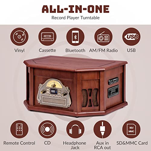 10-in-1 Bluetooth Turntable Record Player with Built-in Speaker K75872
