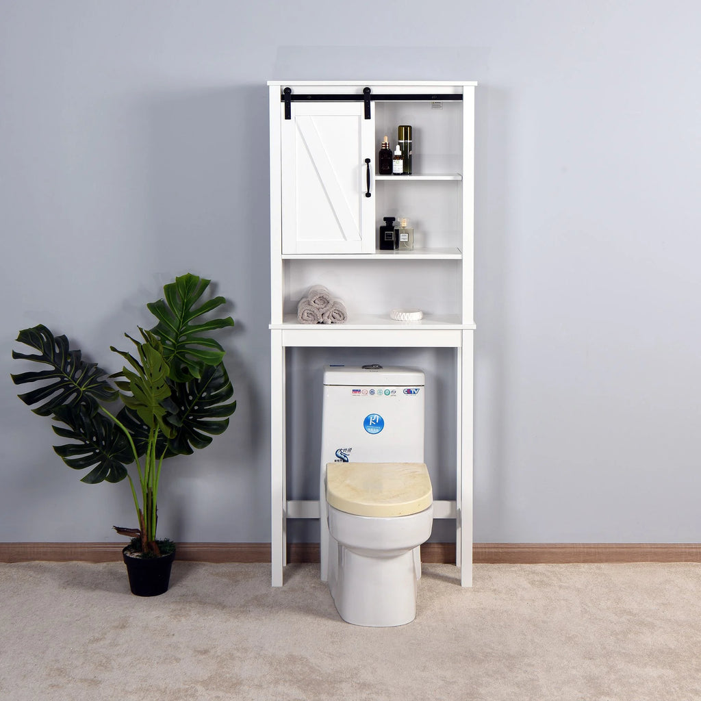 Over-the-Toilet Storage Cabinet with Adjustable Shelves and Barn Door 27.16 x 9.06 x 67 inch V64083