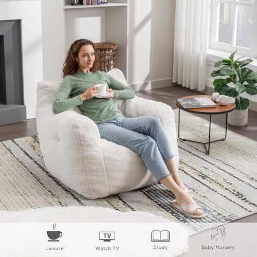Giant Teddy Plush Bean Bag Sofa Chair with Armrests and Pocket (Ivory) G4581