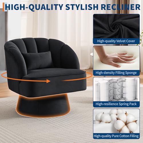 Black Teddy Fabric Swivel Barrel Accent Chair G844252