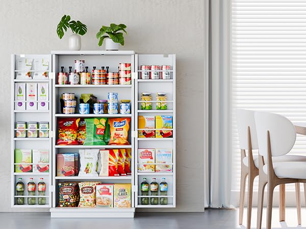 Black Wooden Pantry Cabinet with Doors and Adjustable Shelves R5718