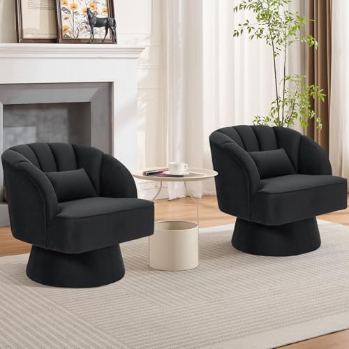Black Teddy Fabric Swivel Barrel Accent Chair G844252