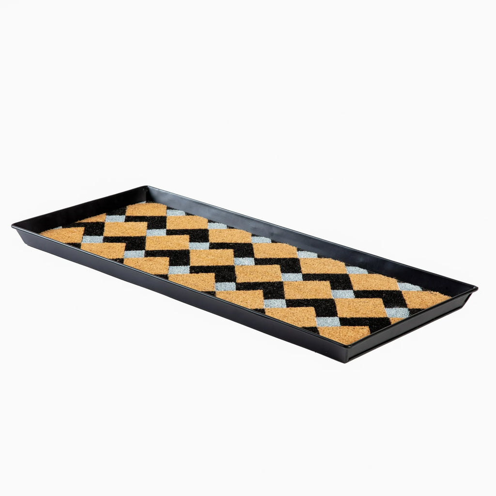 Black Metal Boot Tray with Coir Insert C7184