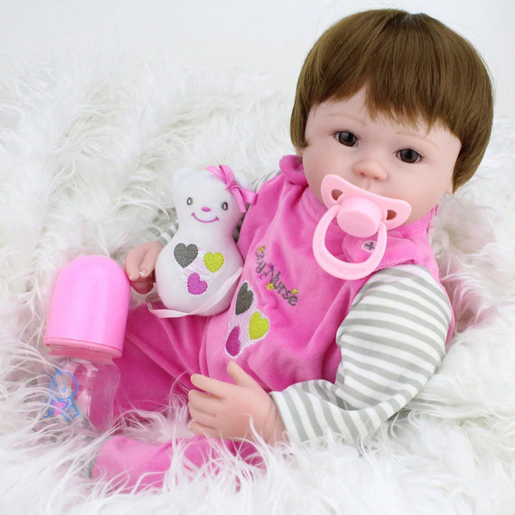 18" Handmade Reborn Silicone Vinyl Baby Doll with Hair A700