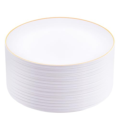 50 Pcs Gold Rim White Plastic Dinner Plates I977