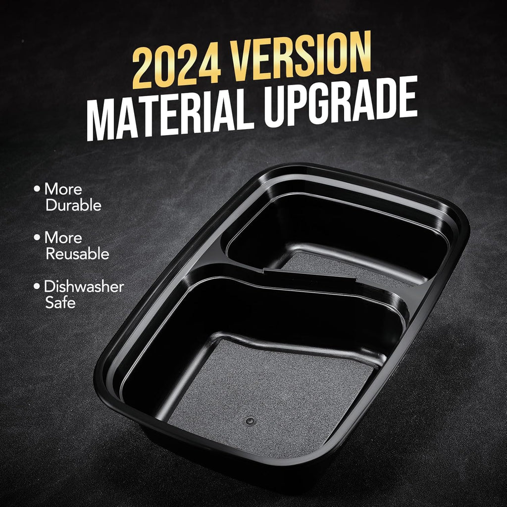 50 Pack 32oz 2 Compartment Meal Prep Container Microwave Safe BPA-Free Black X4212
