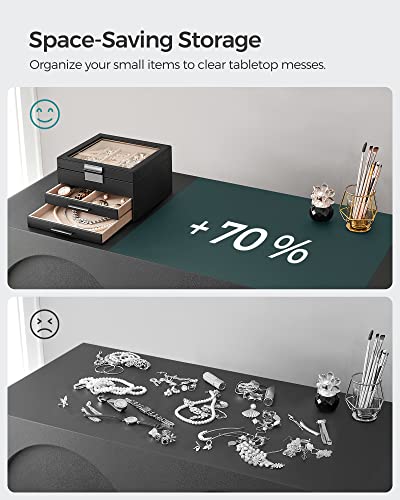 4-Layer Jewelry Organizer with Glass Lid, 3 Drawers, Dove Gray and Gold N186364