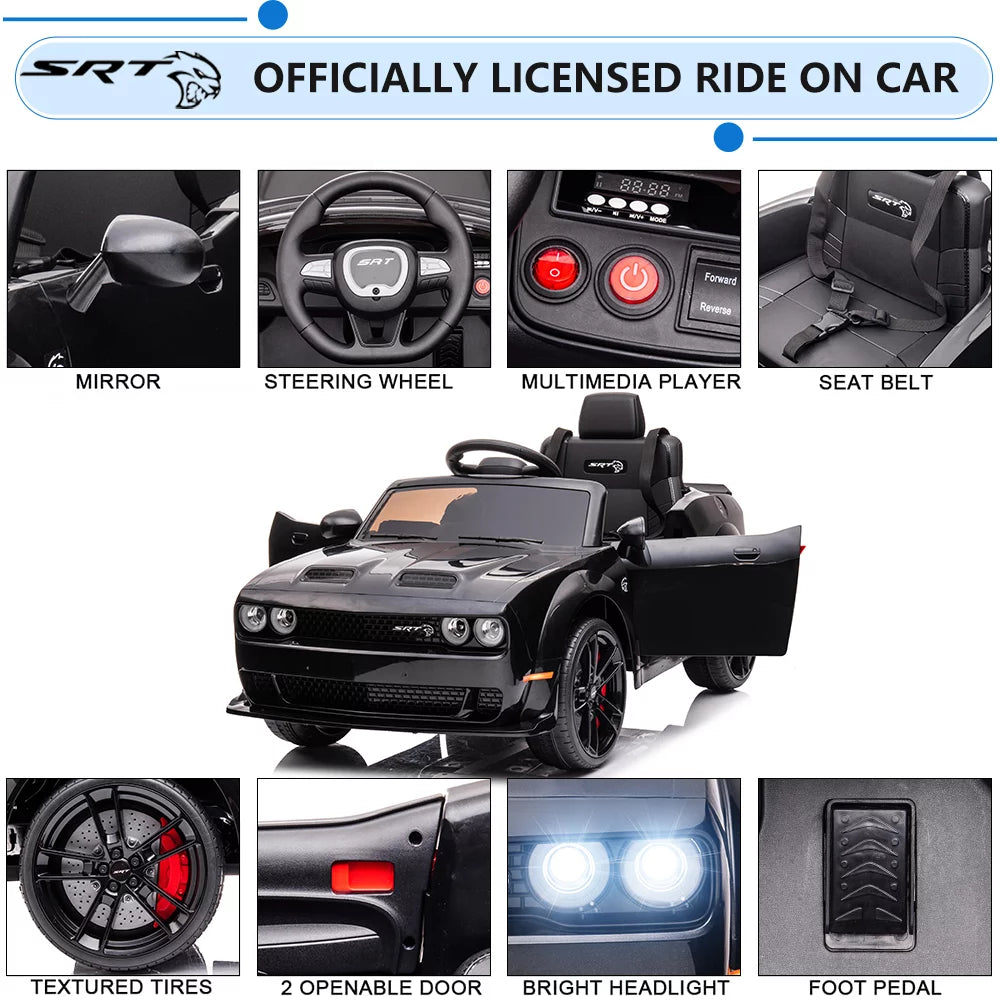 Black Licensed Dodge Challenger Battery Powered Kids Electric Car I992