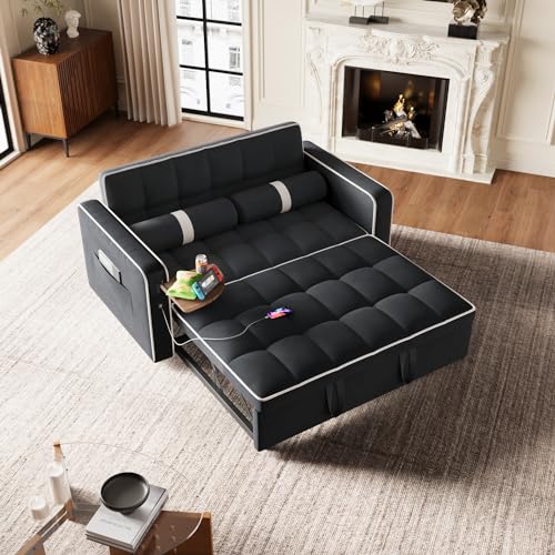3 in 1 Sleeper Sofa Bed with Side Table, Orange G97058
