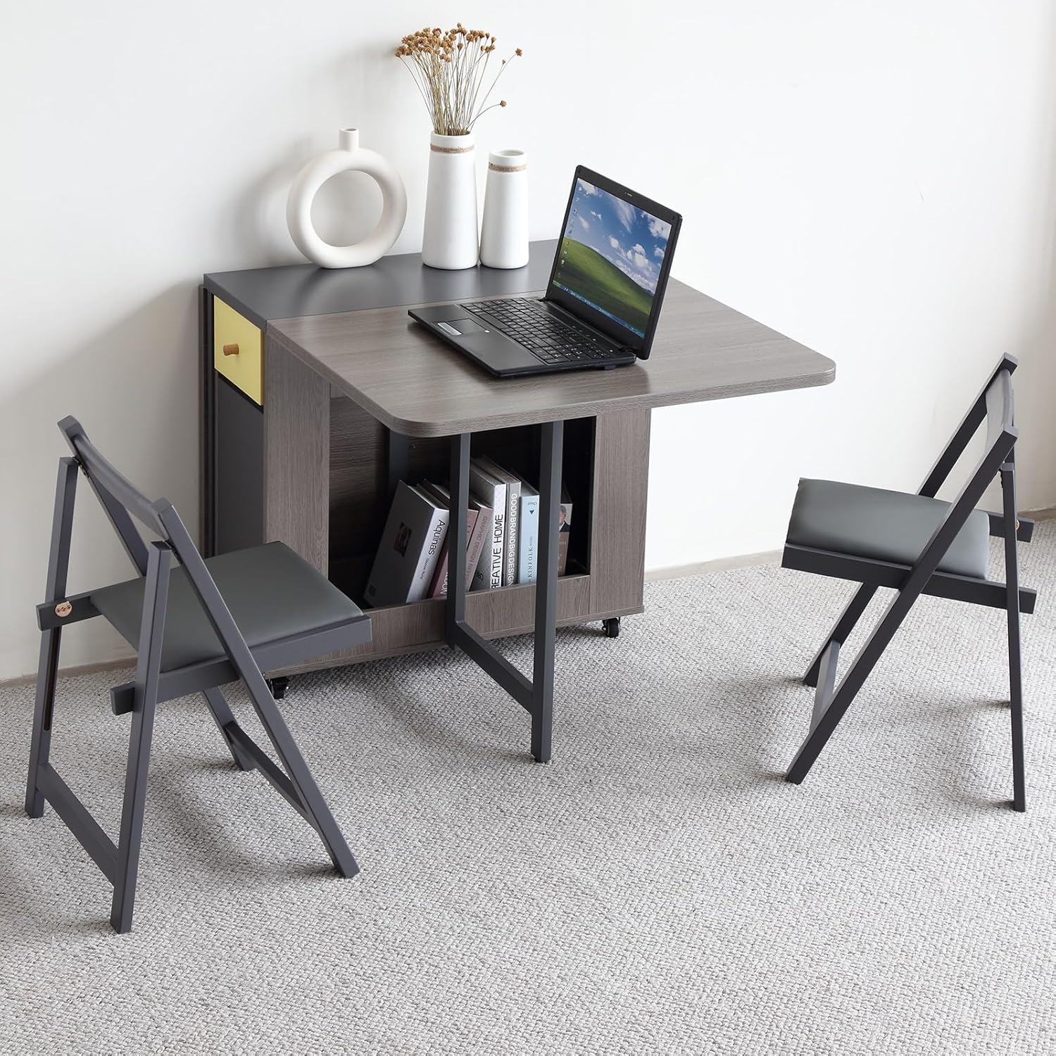 5-Piece Folding Dining Table and Folding Chairs Set, Grey V16120