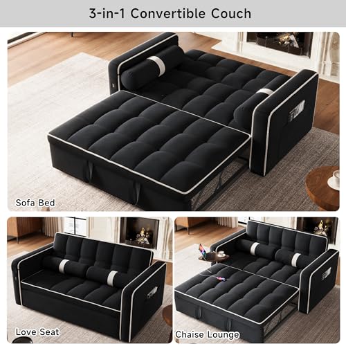 3 in 1 Sleeper Sofa Bed with Side Table, Orange G97058