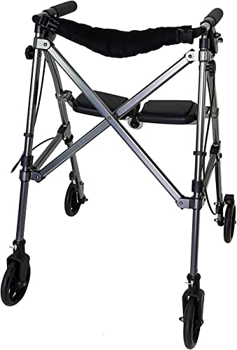 Black Walnut Short Lightweight Folding Rollator with Wheels and Seat E86137