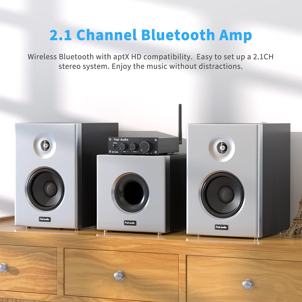 Bluetooth 5.0 Stereo Audio Amplifier 2.1 Channel Class D Mini Hi-Fi Integrated Digital Amp with Bass and Treble Control 50Watt x2+100Watt for Home Passive Speakers Subwoofer Pack of 2 E4313
