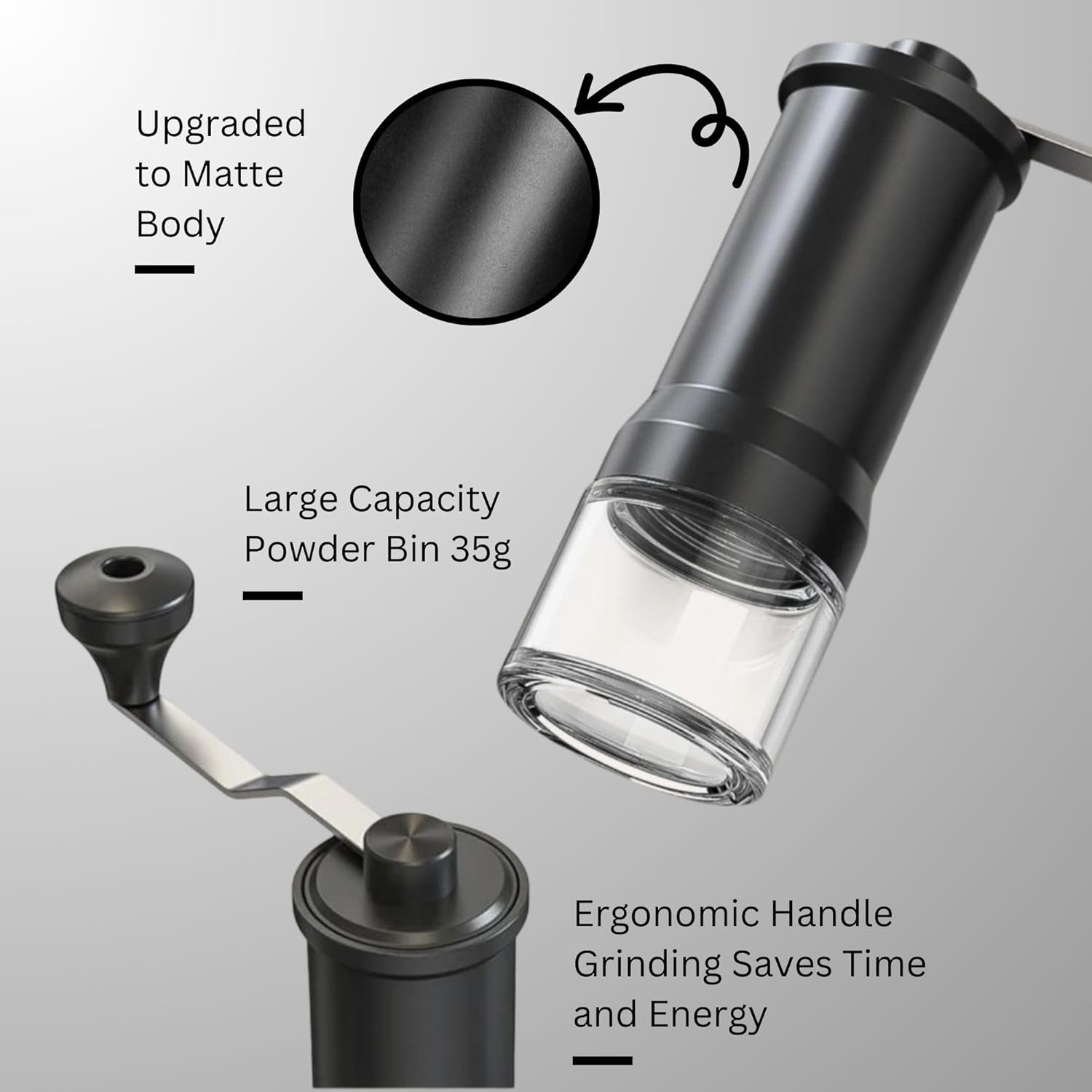 Adjustable Manual Coffee Grinder with Ceramic Burr Hand Crank Mill Black A3151