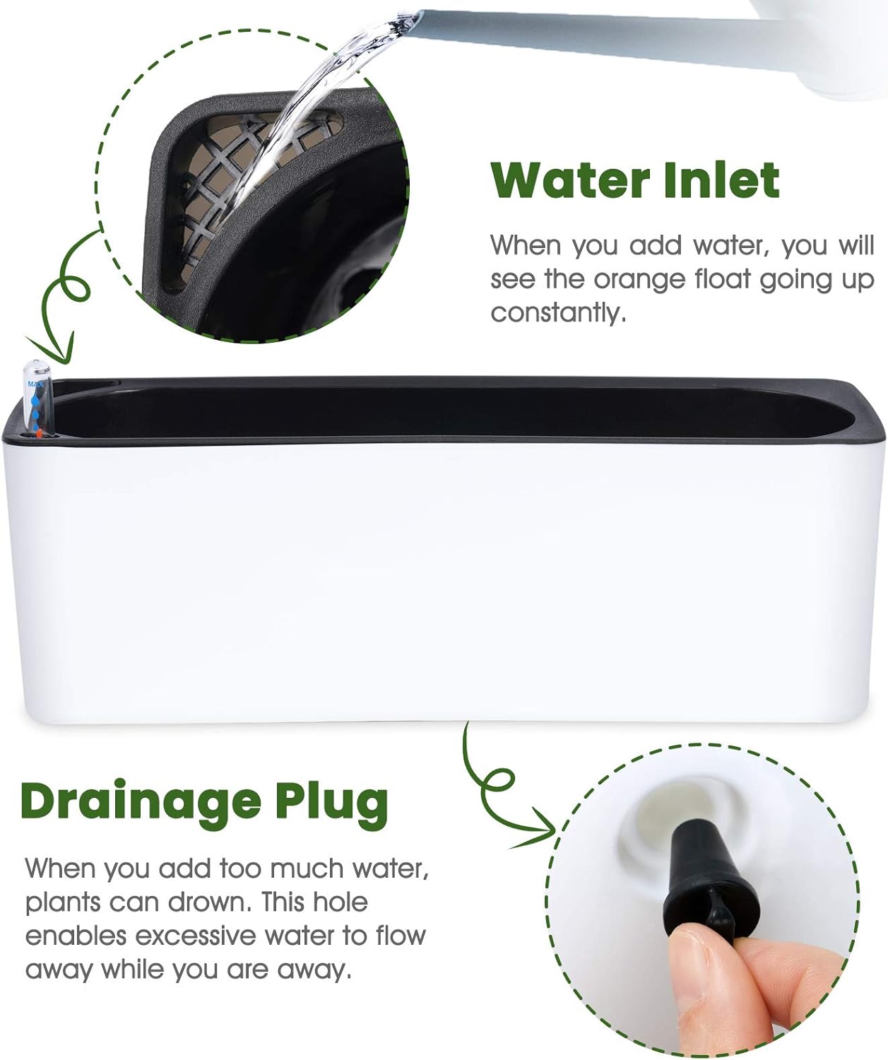 2-Pack Self Watering Rectangular Planters with Water Gauge Indicator B218142