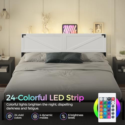 White Queen Size Headboard with LED Lights G565403