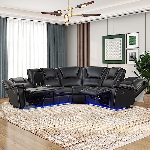 Brown Manual Reclining Sectional Sofa with LED Z503046