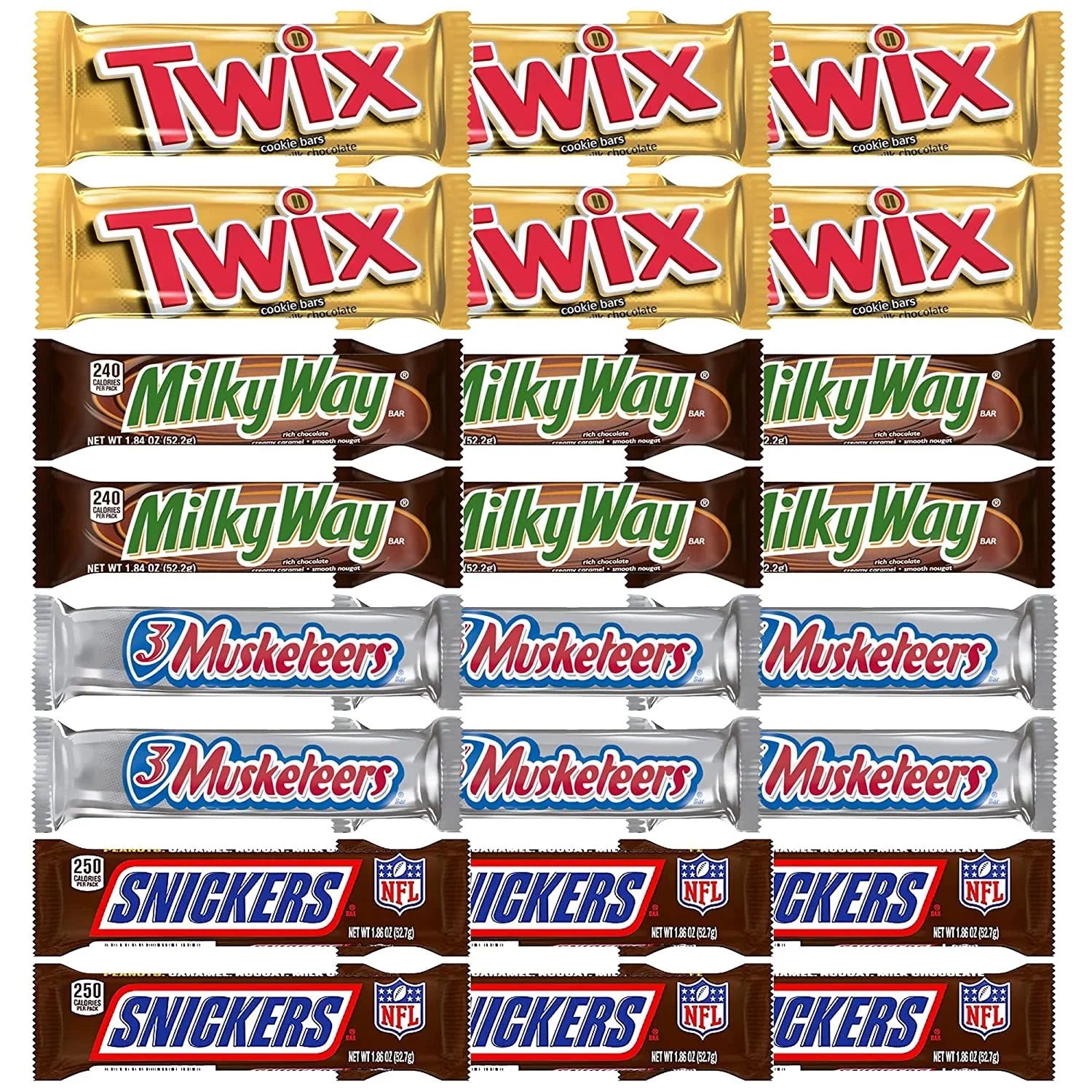Individually Wrapped Full Size Milk Chocolate Candy Bars Variety Pack, 24 Bars M9579