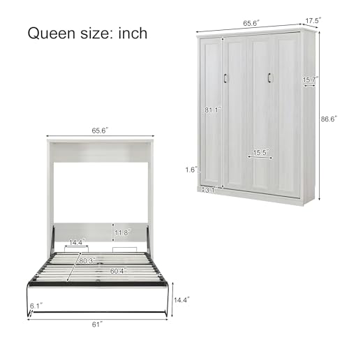 Queen Size Murphy Wall Bed with 1 Side Cabinet Storage Shelf N231856
