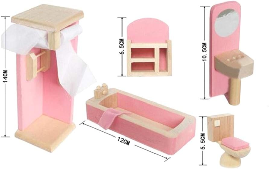 Pink Wooden Dollhouse Furniture Set A5794