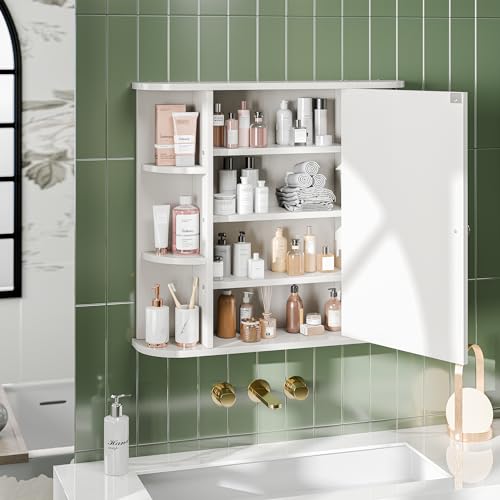 White Bathroom Mirror Cabinet with 6 Open Shelves E5298
