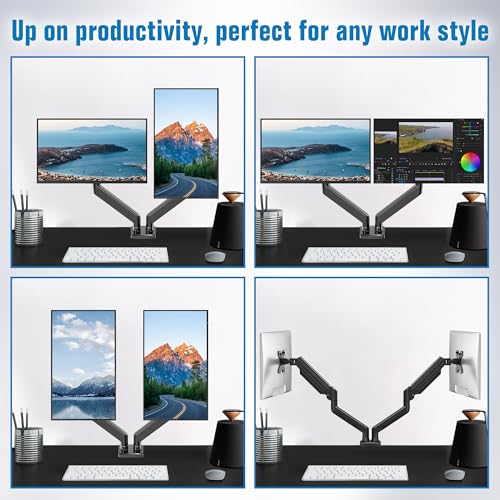 Dual Monitor Stand for 13 to 32 Inch Screen, Dual Monitor Arm Desk Mount Max 22 lbs Each Arm, VESA 75x75 100x100 W137234