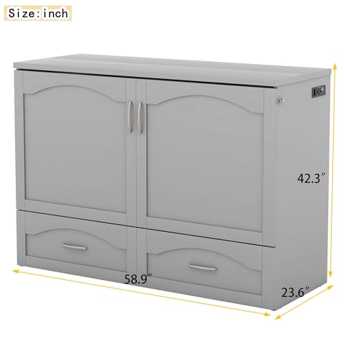 White Solid Wood Queen Size Murphy Bed with Storage and Bookcase Headboard L8840