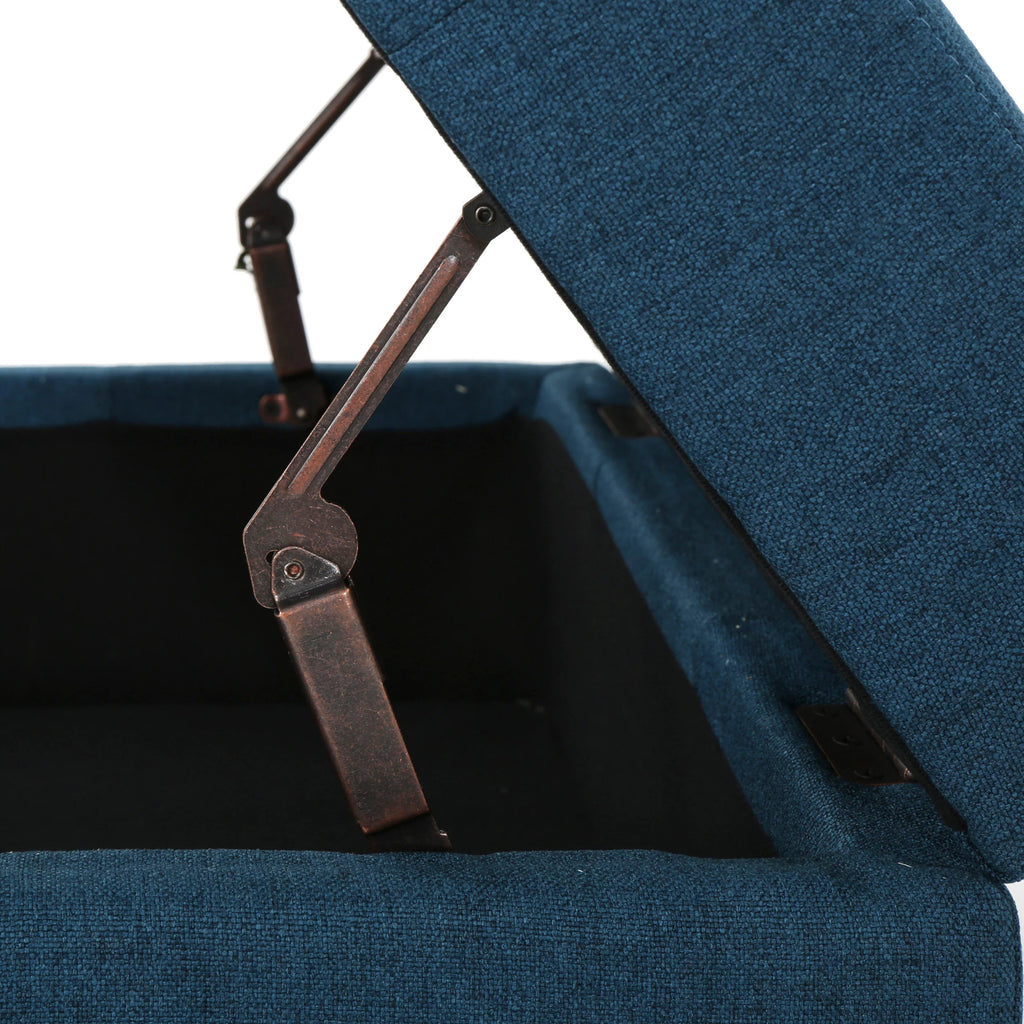 Navy Blue Tufted Fabric Storage Ottoman with Rolling Casters E2786