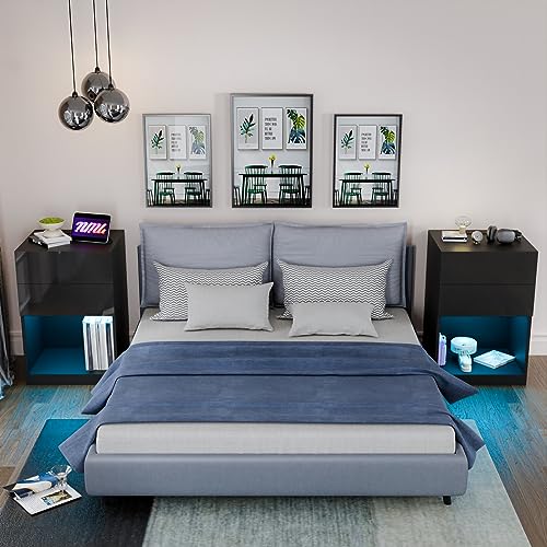 Set of 2 White LED Nightstand with Charging Station G271101