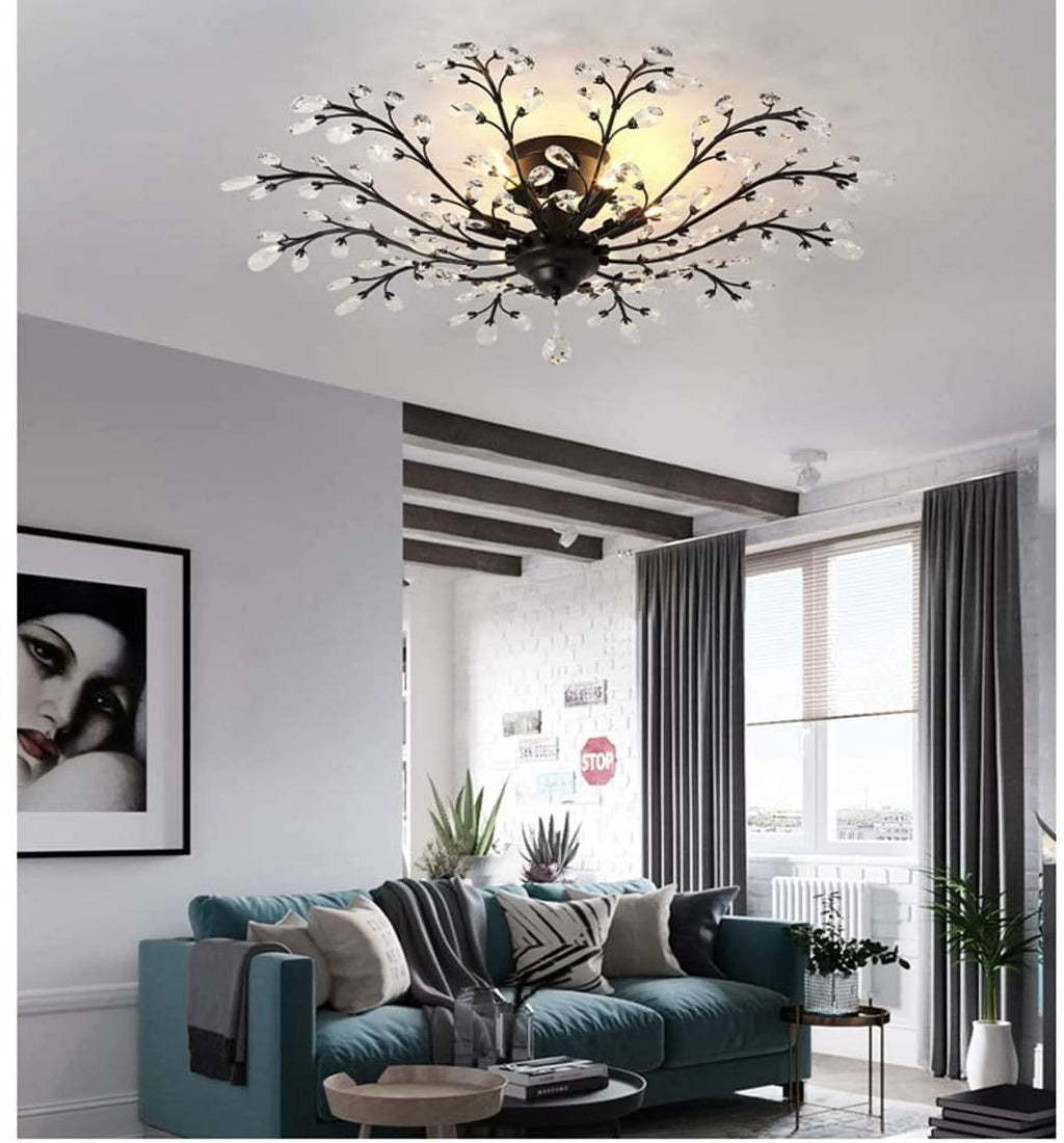 Vintage Large Crystal Semi Flush Mount Ceiling Light Fixture Chandelier L28705