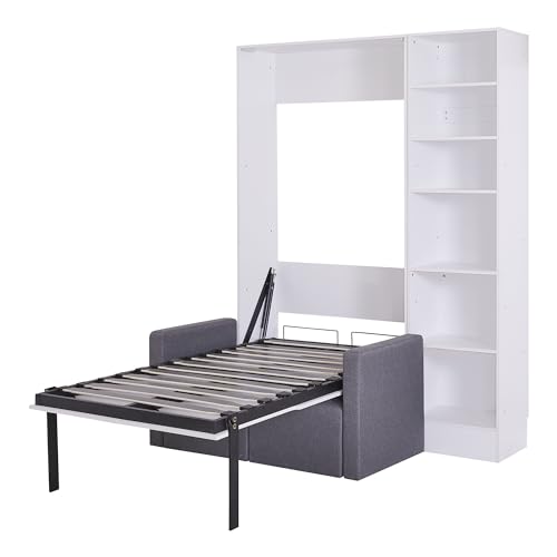 Queen Murphy Wall Bed with Sofa and Storage Shelves L109