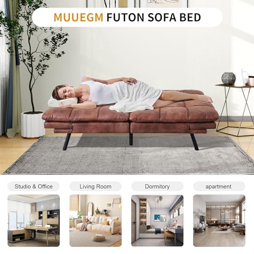 Faux Leather Futon Bed, Convertible Memory Foam Sofa Bed, 71" Sofas, Matte Black K3583