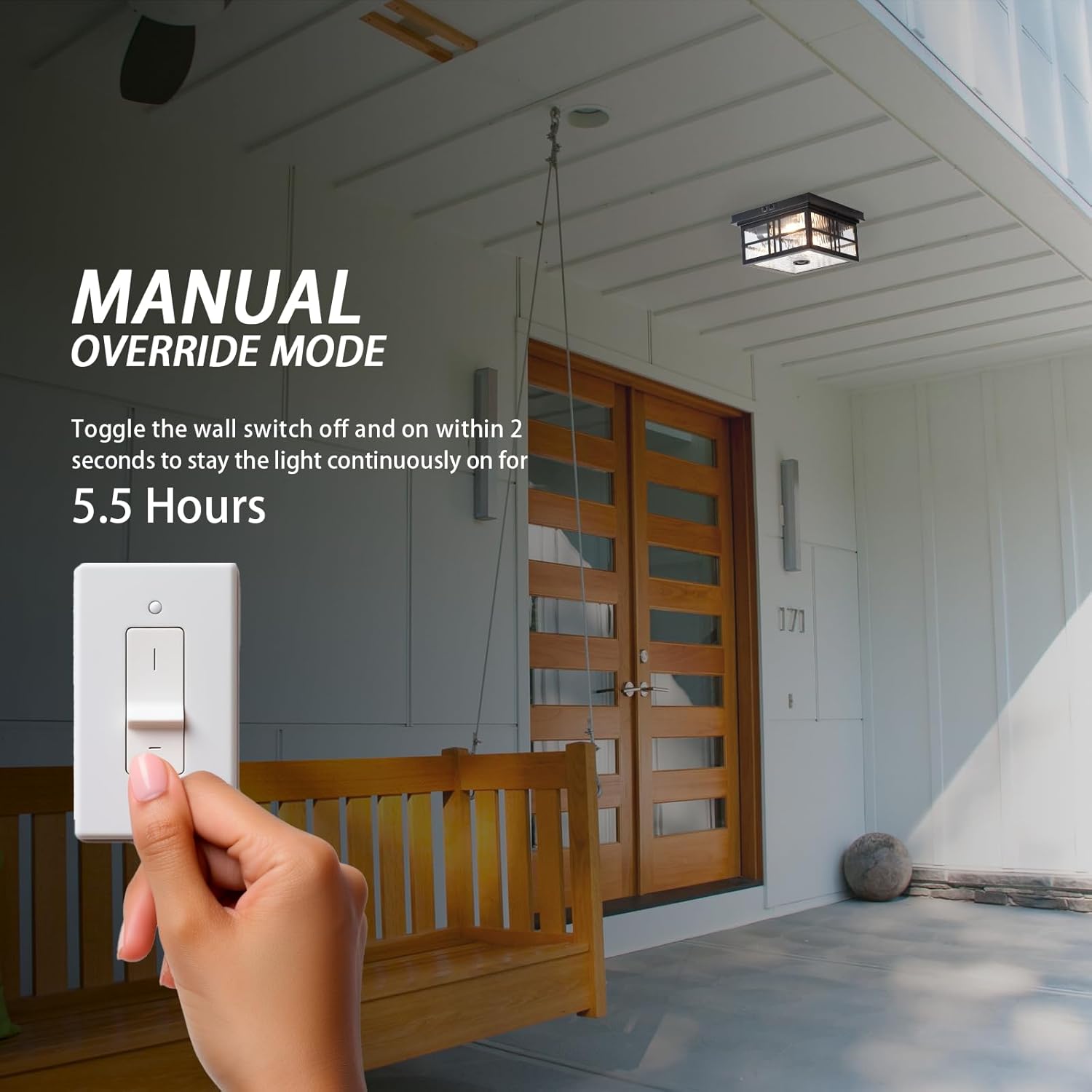 Industrial Motion Sensor Outdoor Flush Mount Ceiling Light, Water Ripple Glass Square Black 2-Light H17955