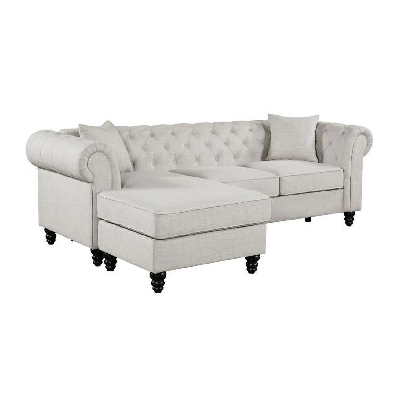 Beige Black Reversible Chaise Sectional Sofa Set with 2 Pillows H2181