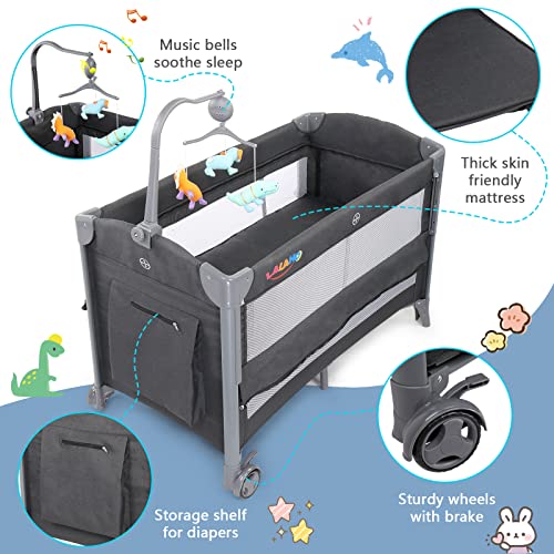 Dark Grey 3 in 1 Baby Bassinet Bedside Sleeper Crib Y621847