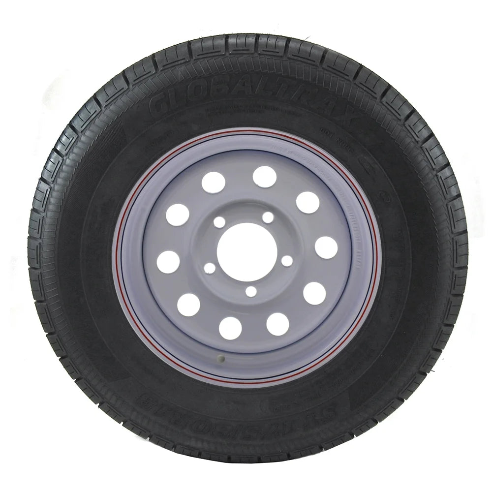 ST175/80R13 Trailer Tire on 5 Bolt White Mod Wheel X7380