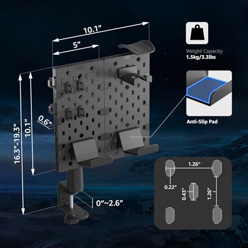 Modular Headphone and Controller Holder, Clamp-on Pegboard, Rotatable Controller Stand with Cable Hooks, 3Pcs Pegboard, Red E705903