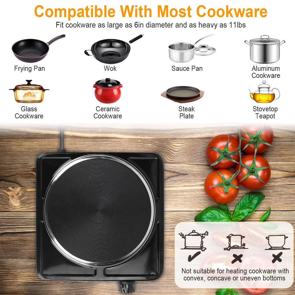 Black Electric Countertop Single Burner with Cast Iron Hot Plate I556404